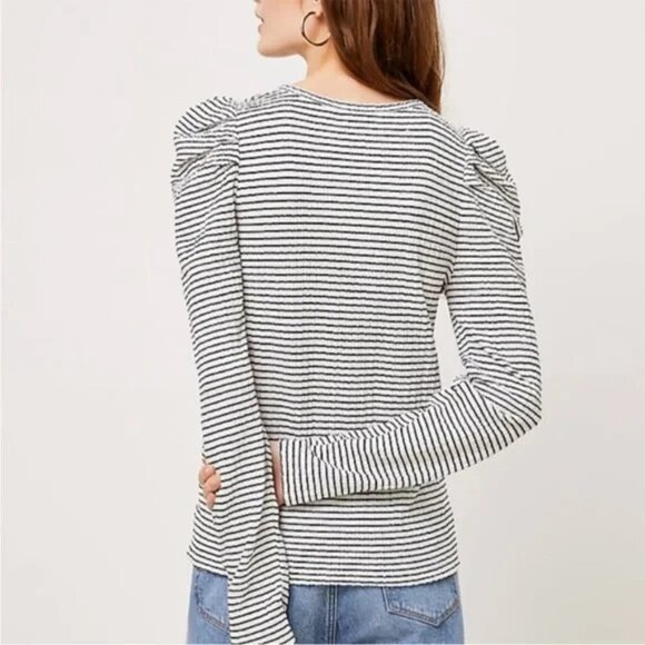 LOFT Striped Pleated Long Puff Sleeve Top Size XS - Picture 2 of 8